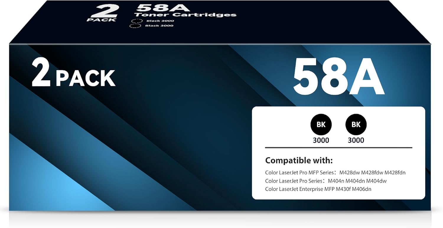 CF258A 58A Toner Cartridge Black Replacement for HP 58A 58X hp58a Black Toner Cartridge Compatible with HP LaserJet Pro MFP M428fdw M428fdn M428dw M404dn M406dn Printer (2 Pack)