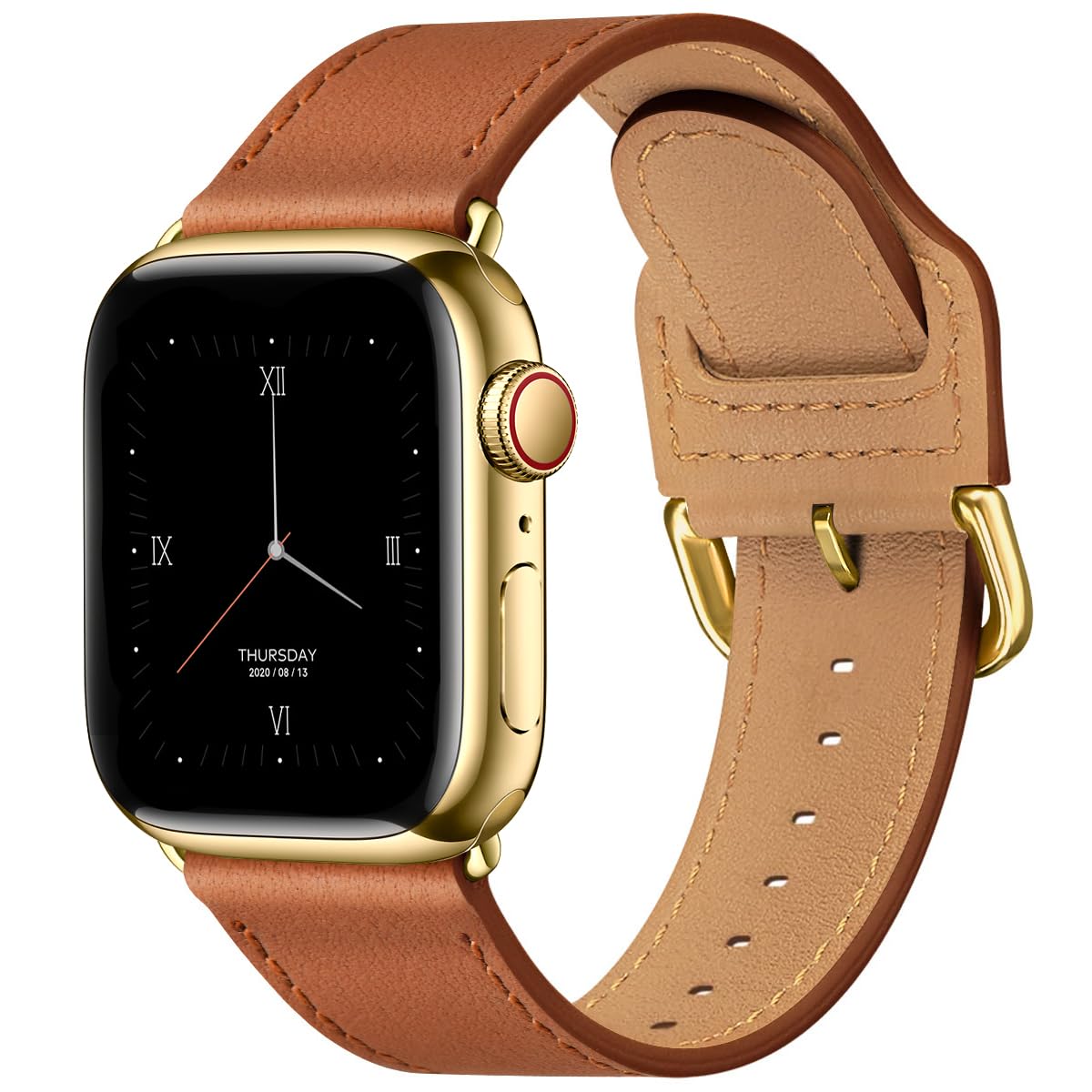 Photo 1 of POWER PRIMACY Leather Bands Compatible with Apple Watch Band 38mm 40mm 41mm 42mm-Series 11/10,Genuine Leather Strap Compatible for Women Men iWatch SE Series 11 10 9 8 7 6 5 4 3 2 1(Brown/Gold)