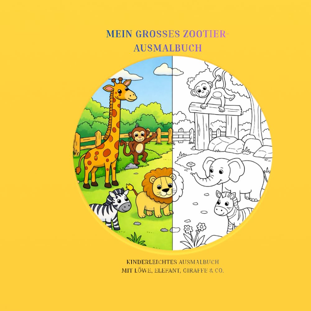 Mein großes Zootier-Ausmalbuch: Kinderleichtes Ausmalbuch mit Löwe, Elefant, Giraffe & Co.