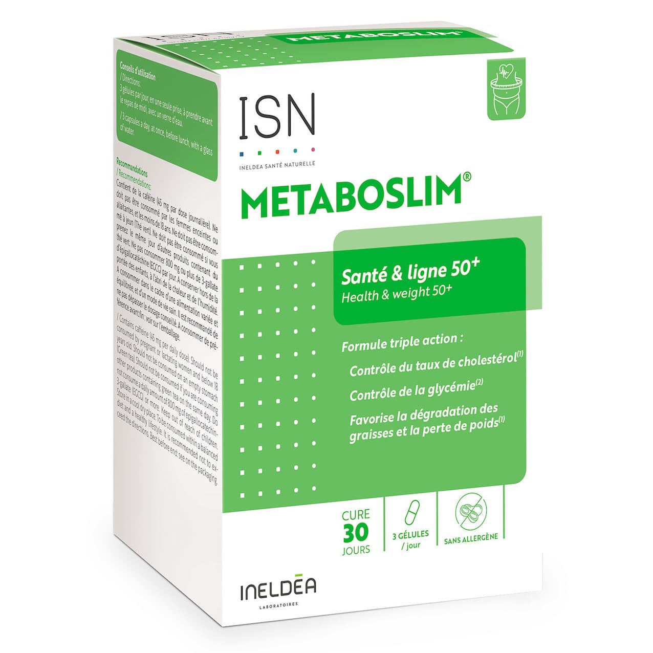ISN - Metaboslim® - Favorise la Perte de Poids - Participe au contrôle de la glycémie et du taux de cholestérol - Extrait de plantes synergisé - Action cliniquement prouvée - Sans Allergène - Cure 30j