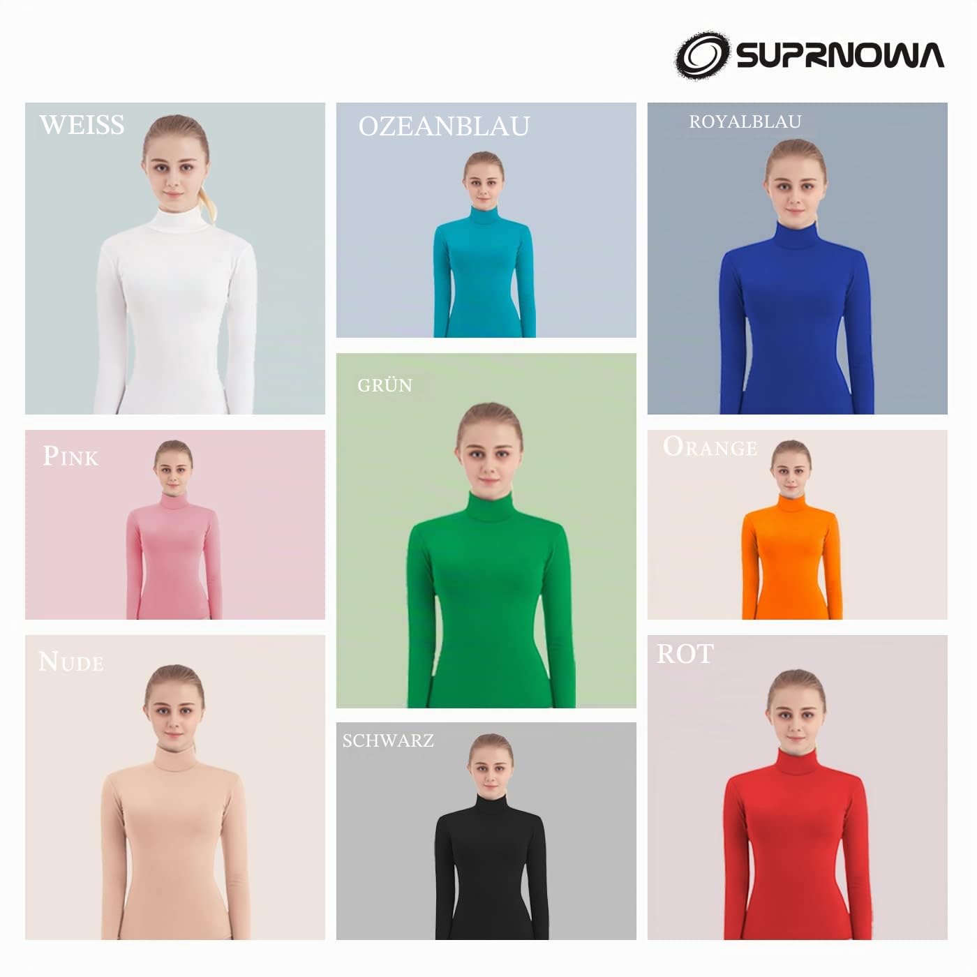 SUPRNOWA Damen Turtleneck Full Body Unitard Bodycon Einteiler Langarm Rollkragen Tanzen Yoga Gymnastik Kostüm