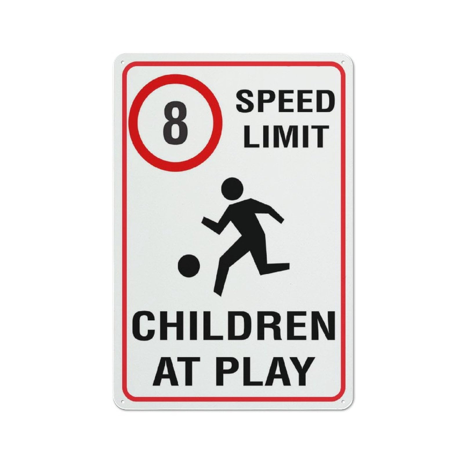 8Km Speed Limit Children At Play Sign 8x12 inch Rust-Free Aluminum - UV Protected, Waterproof, Fade Resistant - 4 Pre-Drilled Holes