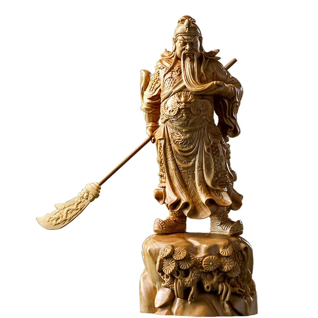Statue de Bouddha 19 cm Guangong Dieu de la Richesse Statue en Bois Huang ， Statue de Bouddha en Bois de buis ， Statue en Bois Massif Guan YU Sculpture Arts et Artisanat