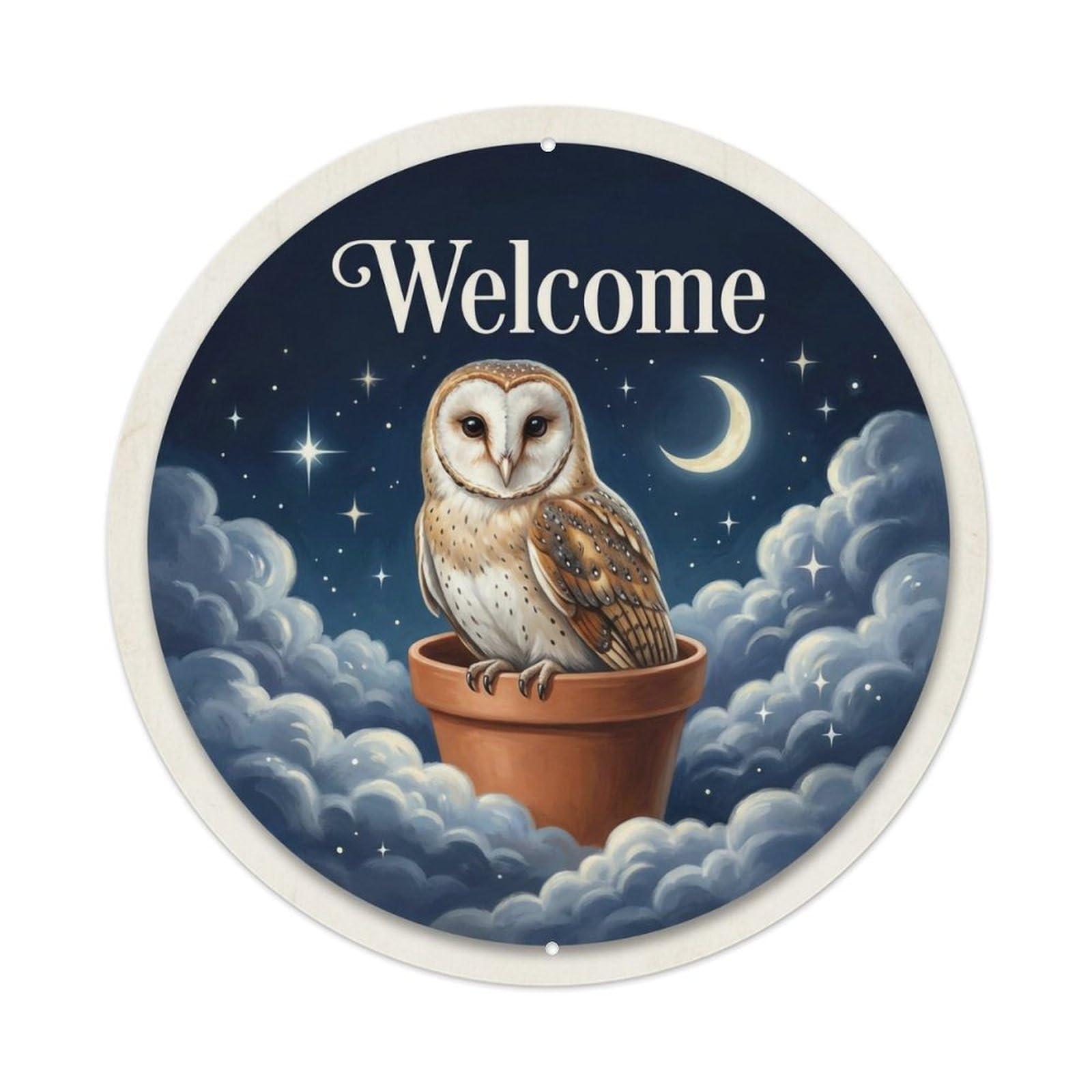 Okahys 8X8inch(20X20cm) Welcome Owl Starry Night Metal Tin Sign