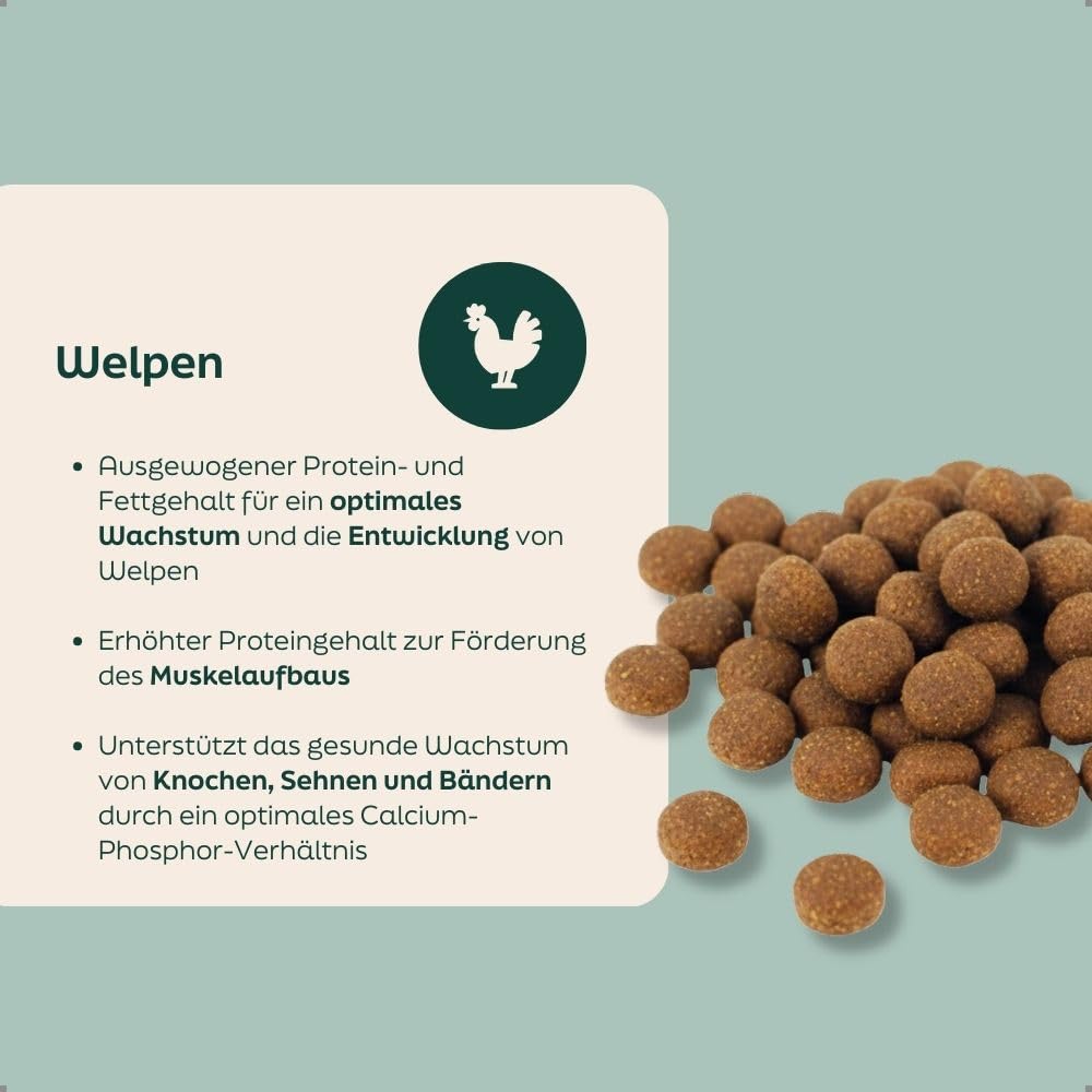 Welpenfutter Krokant 18kg | Trockenfutter Welpen & Junior mit Huhn | 32% Protein, weizenfrei, für alle Rassen bis 12 Monate