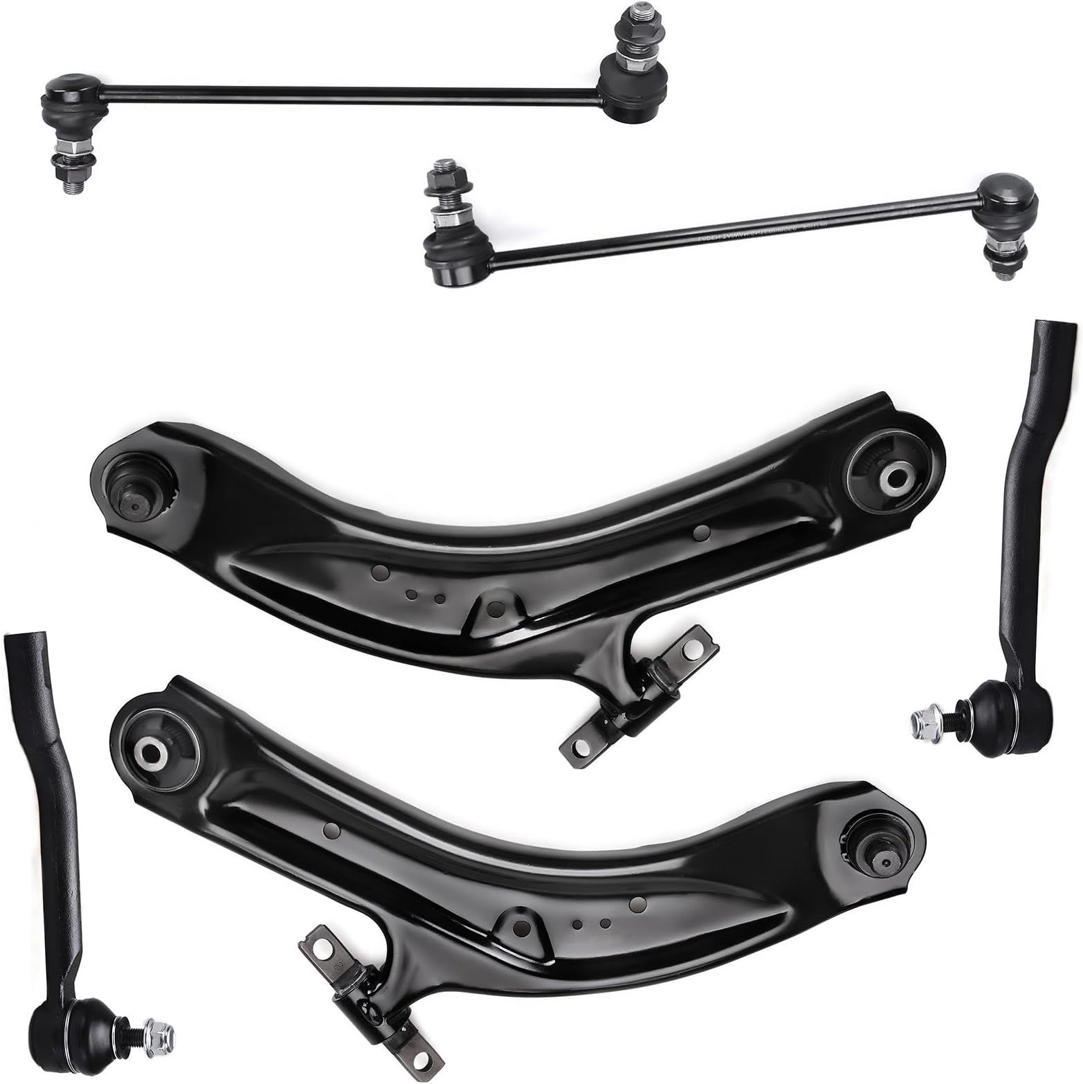 Front Lower Control Arm w/Ball Joint + Front Sway Bar + Outer Tie Rod FITS for Nissan Rogue 2014-19/ Rogue Sport 2017-19/ Qashqai 2017-19, K623110 K623111 K750783 K750784 ES801220 ES801221-6pc Set