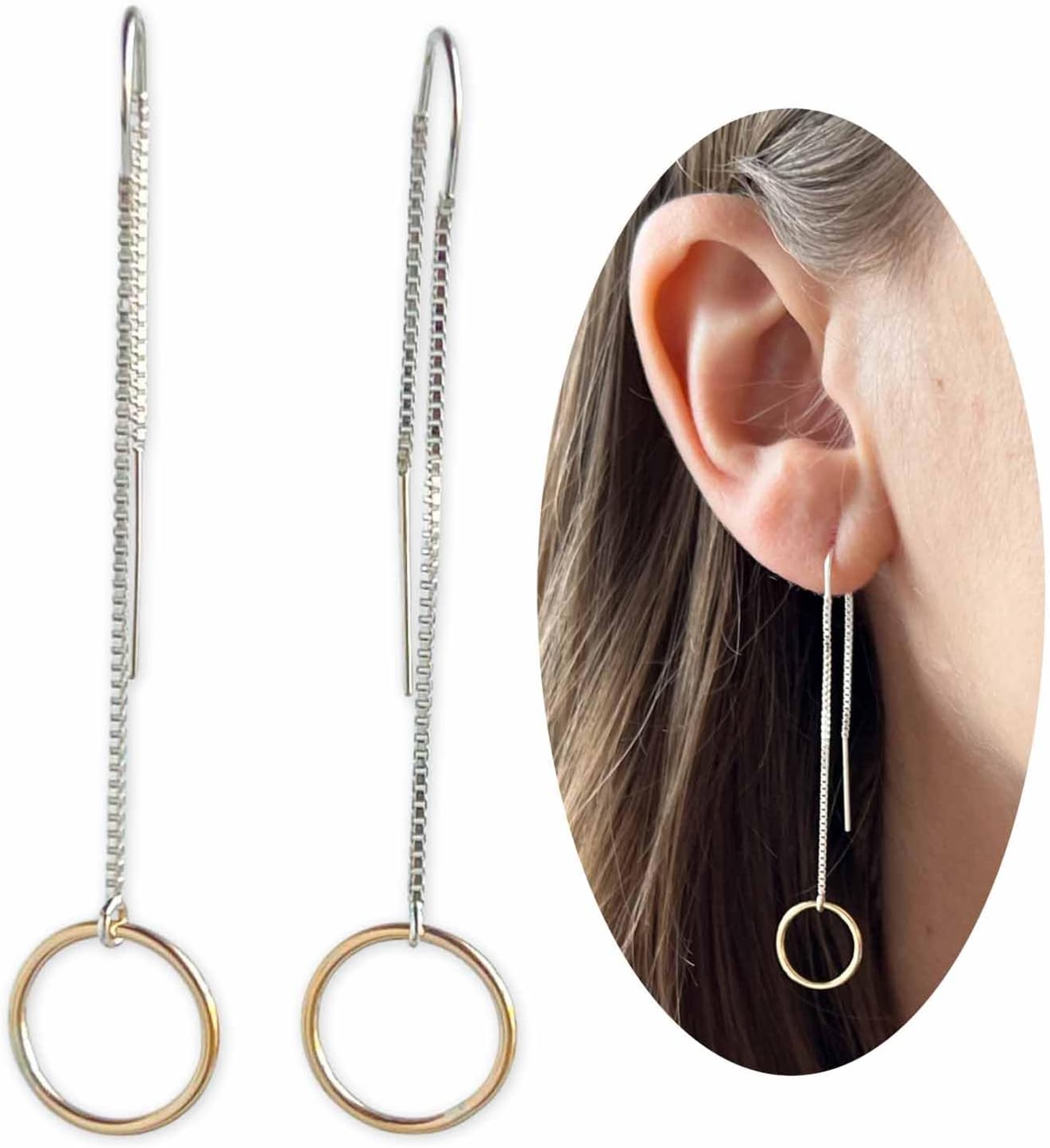 Chain or Threader Earrings for Women, Pull Through Earrings, Austin Down to Earth, Thread Light Handmade 14k Gold Filled Sterling Silver Hypoallergenic Ear Chains