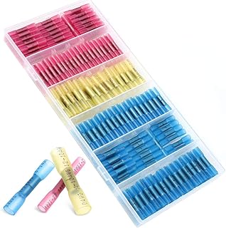 Electop 200PCS Heat Shrink Butt Connectors Terminals, Insulated Waterproof Wire Connector Marine Automotive Electrical Terminals Crimp Butt Splice Terminal Kit (3 Colors / 3 Sizes)