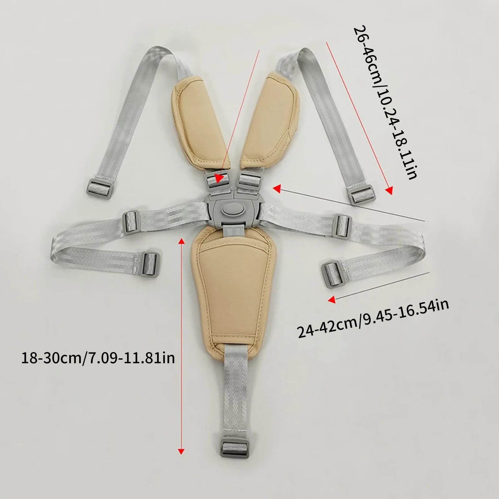 Arnés para silla de alimentación de bebé, cinturón de sujeción ajustable de 5 puntos, almohadillas de hombro de poliuretano, compatible con la mayoría de cochecitos y sillas altas