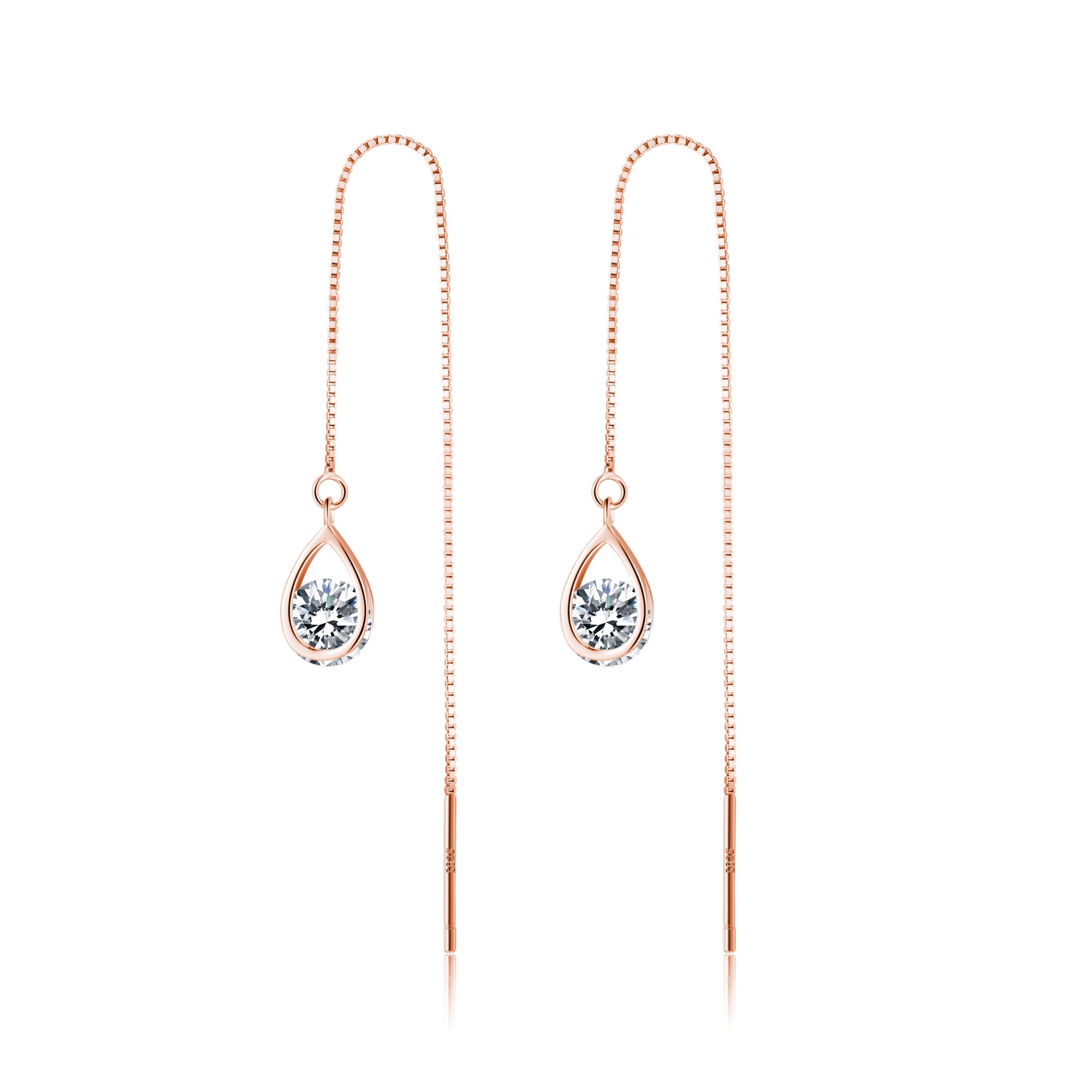 Reffeer Solid 925 Sterling Silver CZ Droplet Chain Dangle Earrings for Women Teen Girls Tassel Dangle Earrings Threader