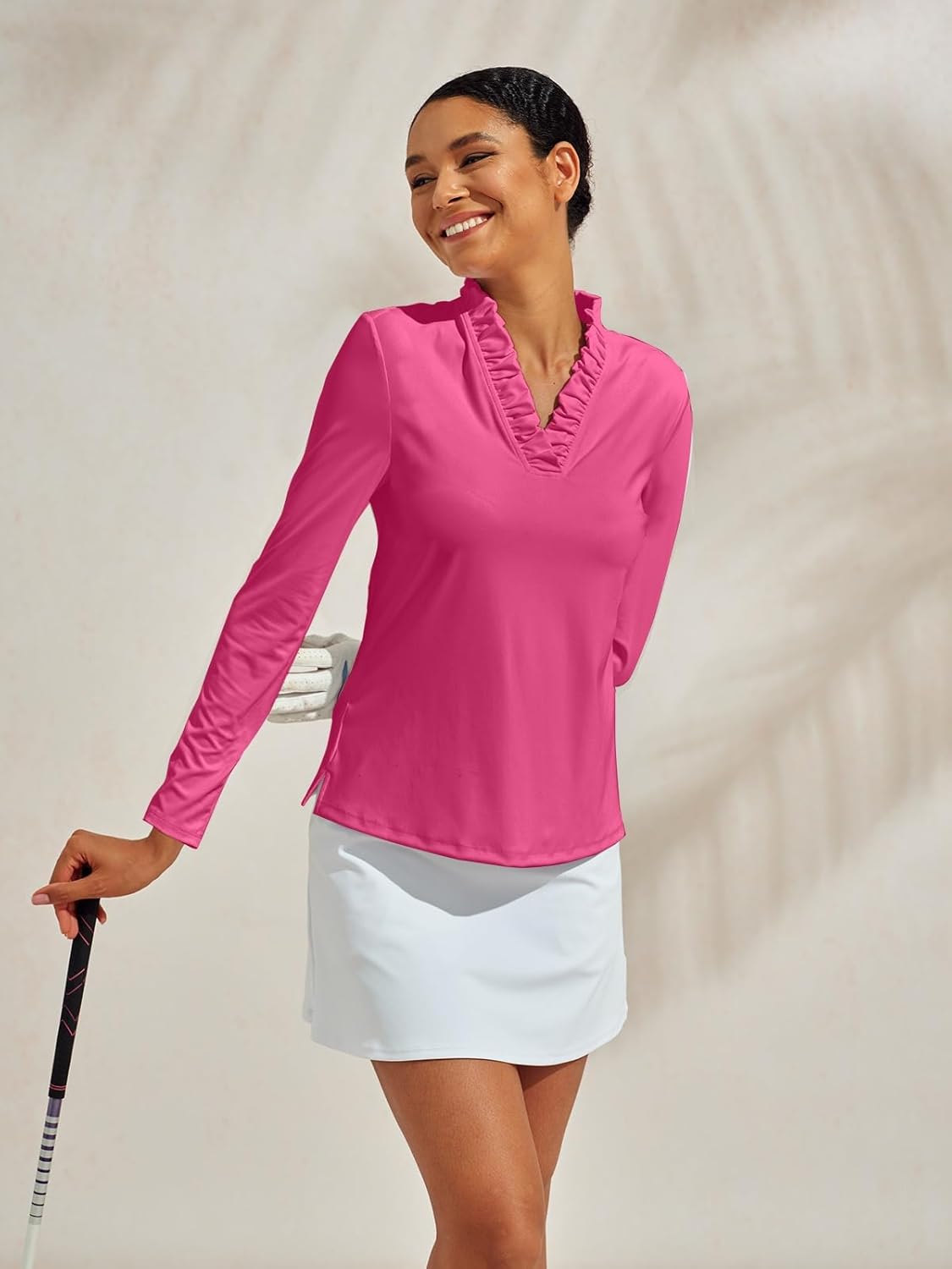ACEGOLFS Womens Golf Polo Shirts Casual Ruffle V Neck Long Sleeve Tops for Women UPF 50+ Rash Guard Ladies Pullover Shirt - Image 5