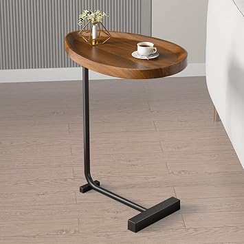 C Shaped Side Table, Small C Table End Table for Sofa and Bedside, Couch Side Tables That Slide Under, Wood C Shaped End Table for Bedroom Living Room, 18L X 12W