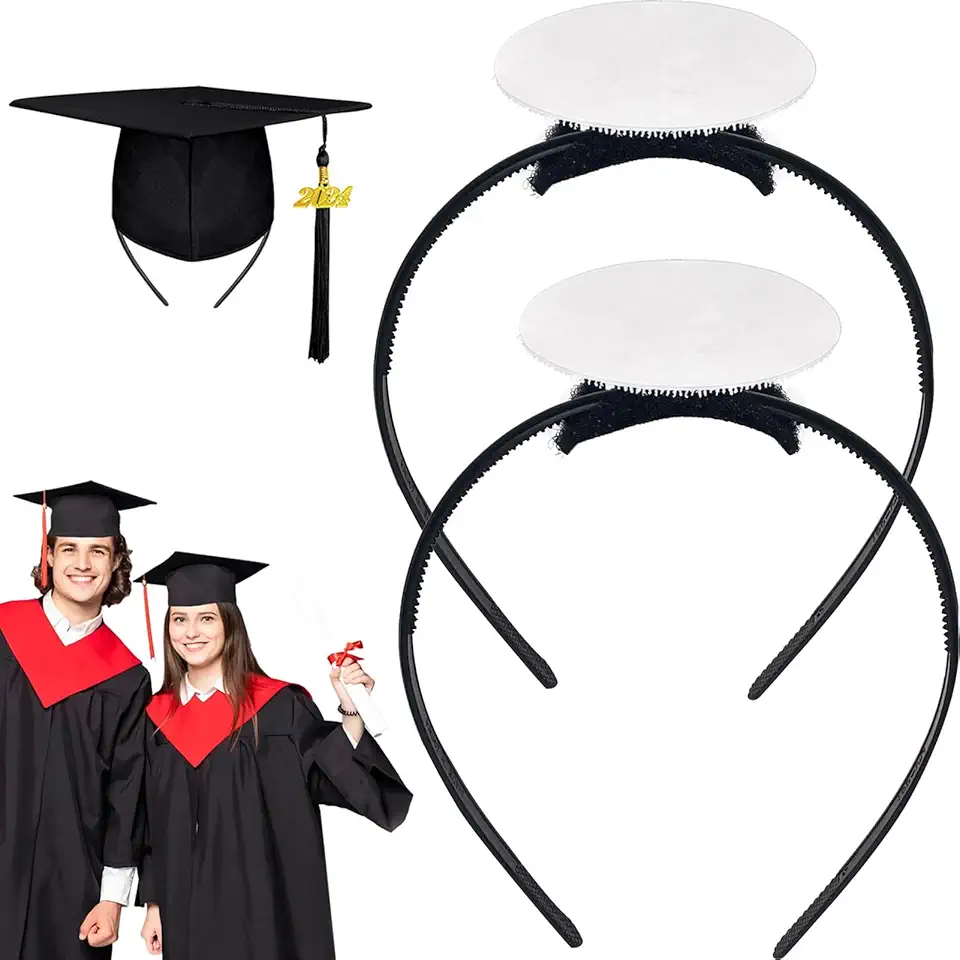 unibouti 2 Pack Graduation Cap Headband - Grad Cap Head Band Insert with Hook and Loop Sticker - Graduates Essential Hairband for Securing Graduation Hat