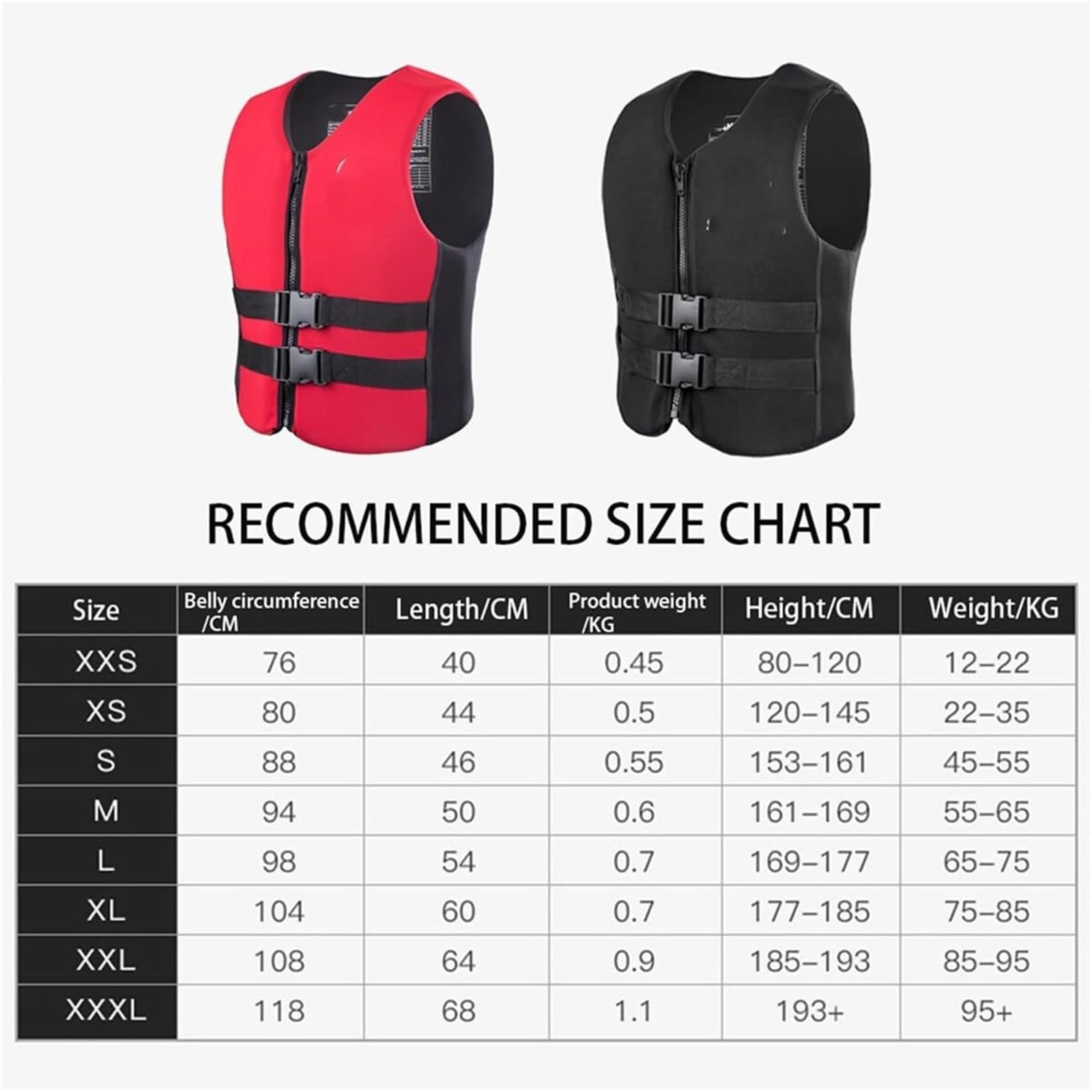 Neoprenowa kamizelka kajakowa z zamkiem błyskawicznym i regulowanymi paskami | Kamizelka kajakowa Slim Fit do pływania kajakiem, surfingu, żeglarstwa, sportów wodnych, czarno-czerwona