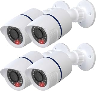 WALI Dummy Fake Simulated Surveillance Security CCTV Dome Camera Indoor Outdoor with One LED Light, Warning Security Alert Sticker Decal (TC-W4), 4 Packs, White