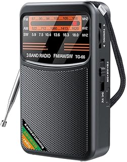 Feeshoppher Radio de Mano de Bolsillo, Am/FM/SW Radio portátil de Mano con Altavoz de 3 W y batería Recargable de Larga duración para Amantes de la música (Negro)