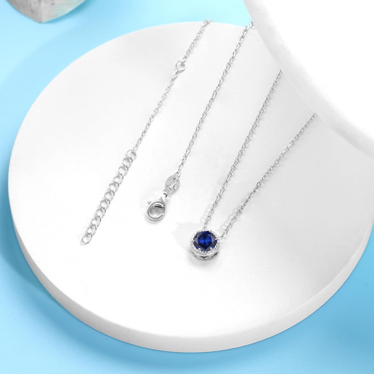 Presentski Sterling Silver Dainty Birthstone Pendant Necklace S925 White Gold Tiny Solitaire CZ Pendant Birthday Gift for Women - Image 4