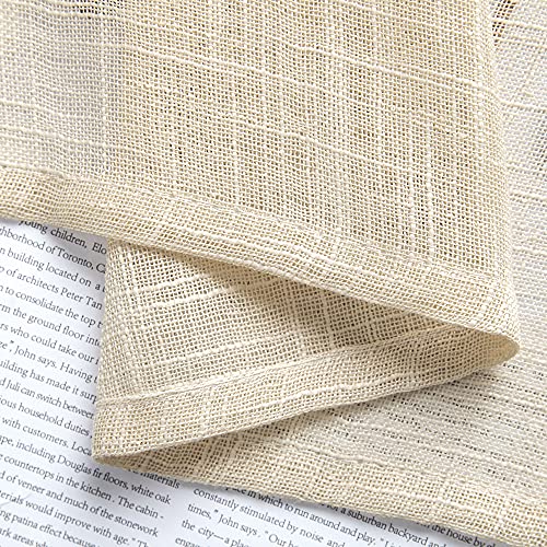 Xtmyi Beige Kitchen Curtains 24 Inch Long For Bathroom Neutral Casual Weave Linen Textured Sheer Short Rod Pocket Small Half Window Treatments Tier For Bedroom Natural Flax Color #TOP6
