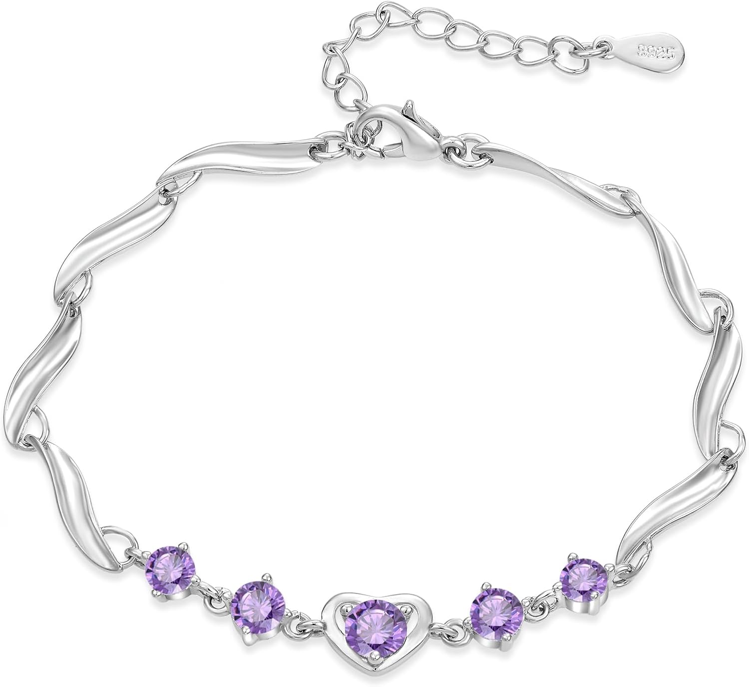 Love Heart Bracelet for Women 925 Sterling Silver Plated Cubic Zirconia Crystal Bracelets Birthday Mothers Day Jewelry Gifts for Her