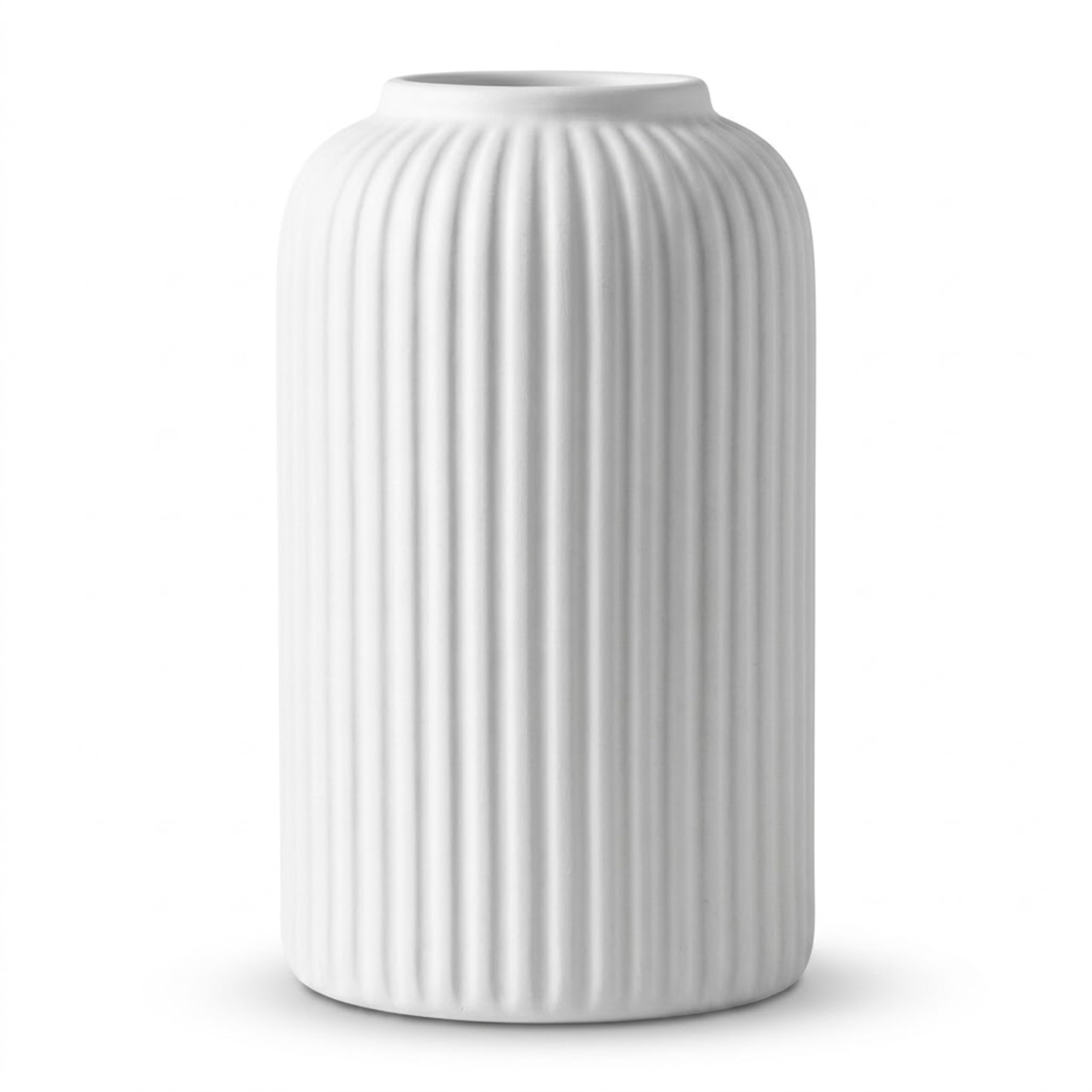 Ribbed Ceramic Vase for Home Decor | Modern Minimalist Flower Vase | Nordic Textured Tabletop Decorative Vase for Living Room, Bedroom, Office & Center Table (White - Big)-image-38