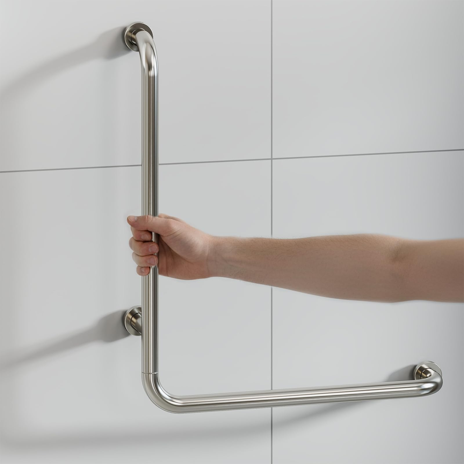 Barra de baño uyoyous, 70x50 cm, asa de seguridad de acero inoxidable, soporta hasta 300 kg, barra de bañera en forma de L vertical derecha, adecuada para personas con discapacidad