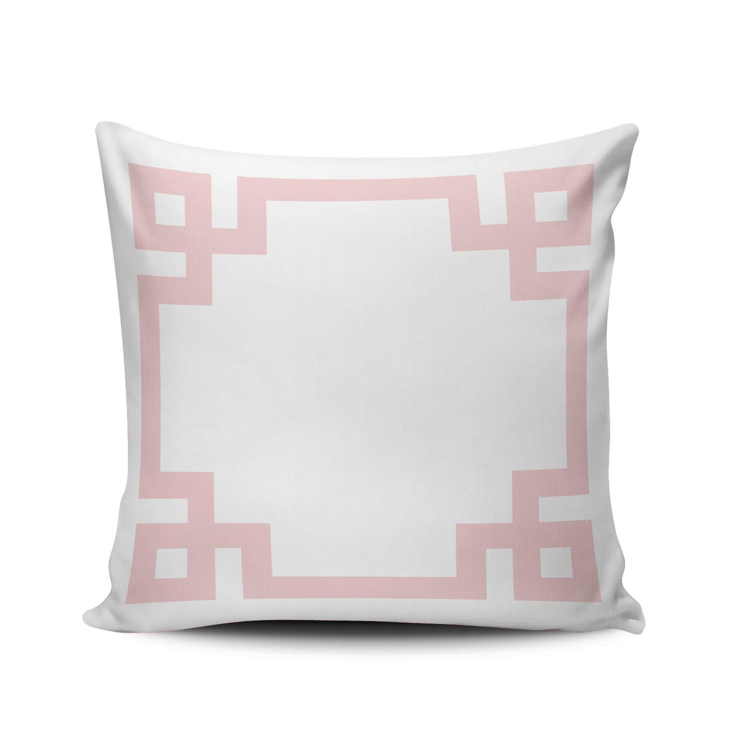 ANLIPU Personalized Decorative Pillowcases Greek Key Border White and Light Pink Throw Pillow Covers Cases Square Size 20x20