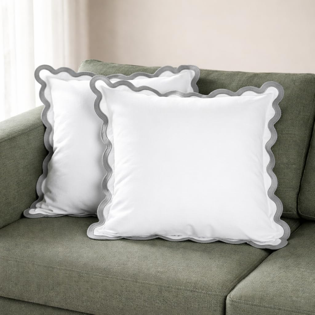 Folkulture 18x18 Decorative Couch Pillows, 100% Cotton Boho Pillow Case, Farmhouse Pillow Covers, Set of 2 - Mineral White