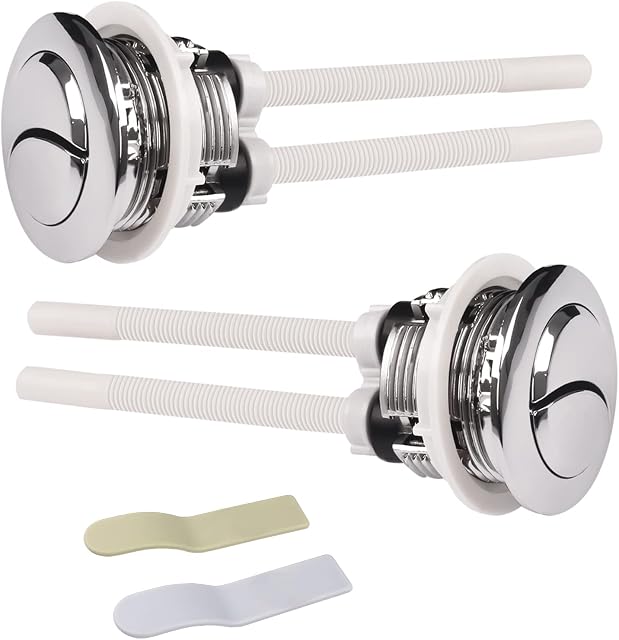 Toilet Flush Button, 2 Pack Toilet Flush Button Replacement, 38mm Dual Flush Toilet Push Button, Push Button Toilet Flush for Bathroom Toilet Repair(with 2 Toilet Lid Lifters)