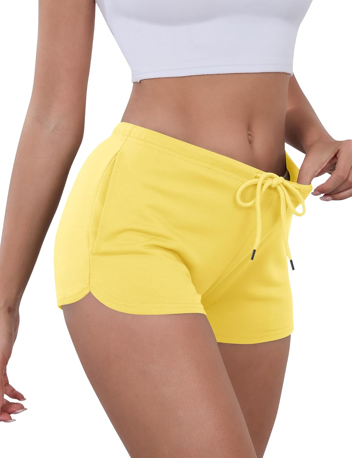 IECCP Sweat Shorts Women Comfy Workout Athletic Dolphin Shorts Low Rise Lounge Pajama Mini Shorts with Drawstring and Pockets