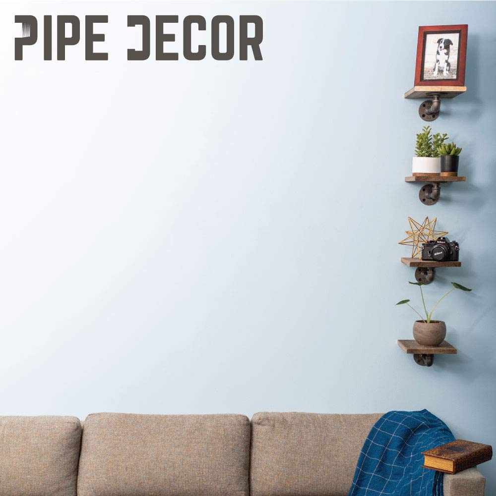Soporte rústico para estante industrial para decoración de tuberías, juego de 4 soportes de doble brida de hierro, accesorios de metal gris negro, estantes flotantes personalizados, decoración de