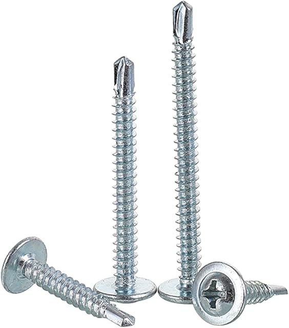 FandWay 100Pcs M4.2 * 25mm Wafer Head Self Drilling Screw, Modified Truss Head Self-Tapping Screws, Sheet Metal Screws/Tek Screws For Sheet Metal Steel,Aluminum,Wood,Plastics.(Zinc Plated Steel)