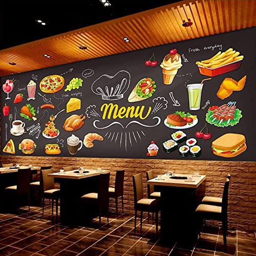 Fast Food Blackboard Graffiti 3D Wall Murals Wallpaper, Pizza Burger Coffee Wall Poster Murals, Wall Painting Art Wallpaper For Living Room And Bedroom Home Decor 177" By 124" #TOP24