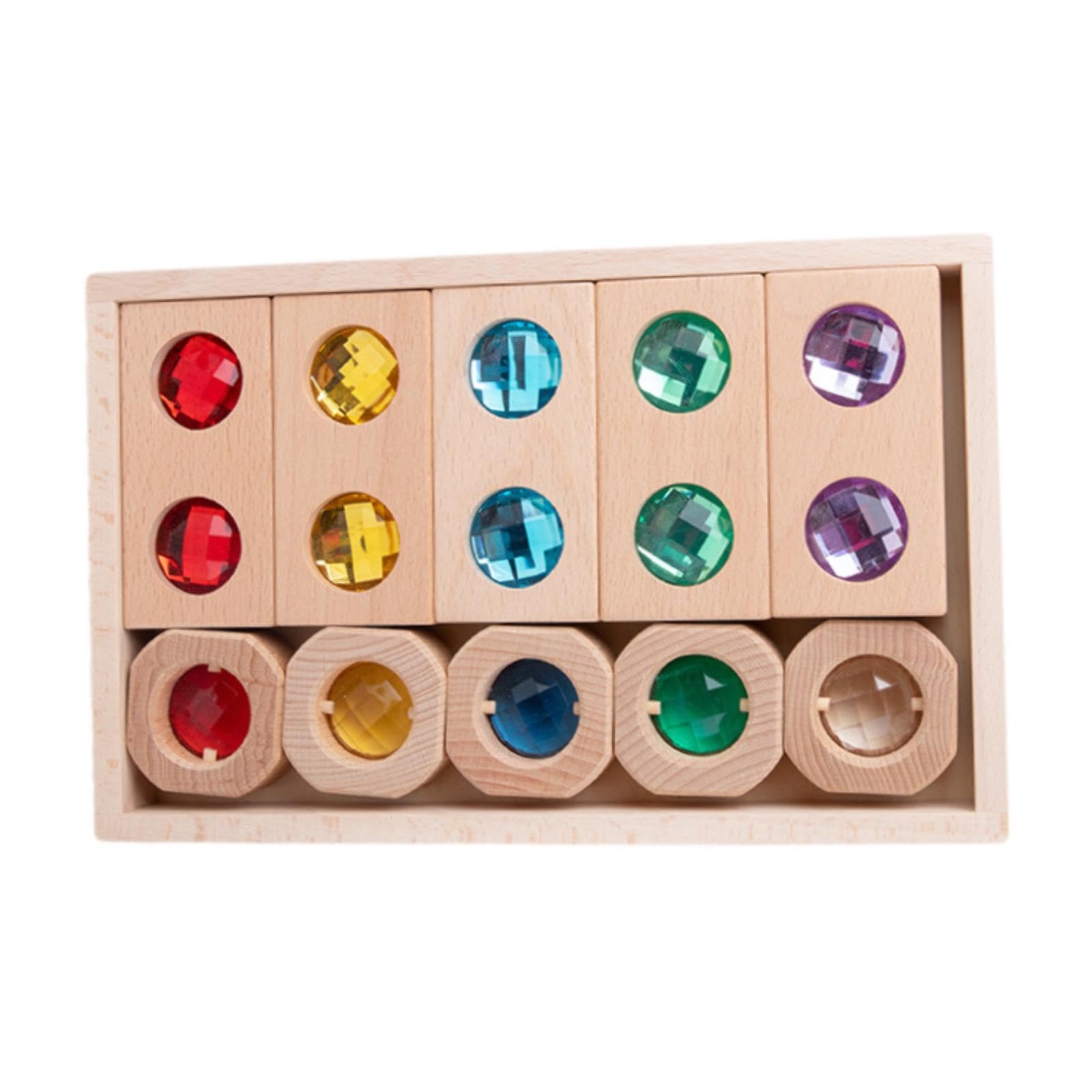 Qianly Set di Blocchi da Costruzione in Legno per Bambini, Gioco di Impilamento, Giocattolo Educativo, Set di Blocchi da Costruzione Arcobaleno per Il Comple, Stile a