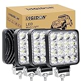 RIGIDON 4個 3.3インチスクエア 48W ワークライト 作業灯, ledバーライト車 led 狭角 スポットライト led 6000K 防水防塵 12v/24v 汎用，車外灯/前照灯/補助灯 除雪車 農業機械 各車種対応