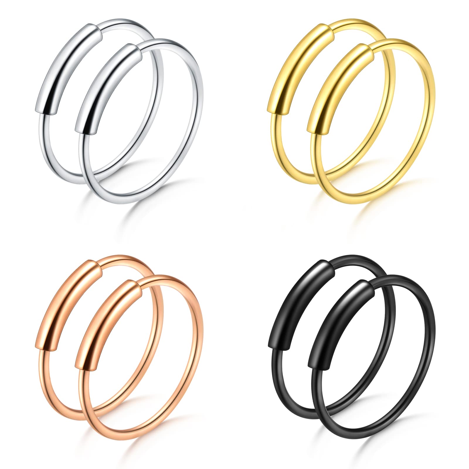 AceFun 8 Piezas Piercing Nariz Aro 18g 20g 22g Oro Negro Plata Piercing Nariz Anillo para Labio Oído Cartílago Helix Cartílago Daith Hombre Mujer 8mm 10mm