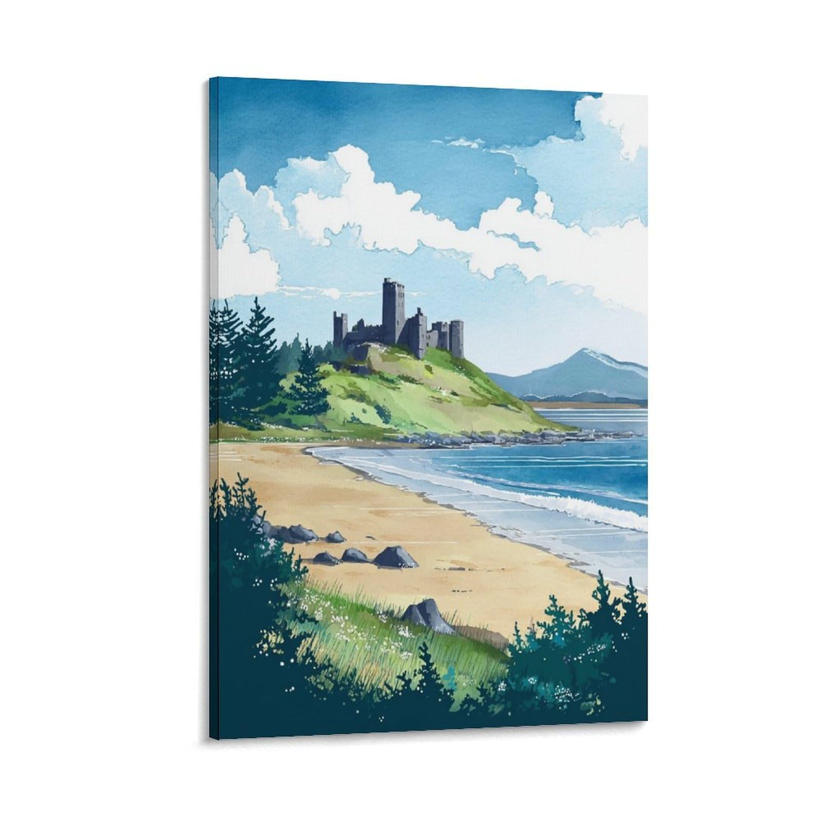 CTZIKWW Ganavan Sands Scotland 20x30inch(50x75cm) Vintage Watercolor Canvas Wall Art