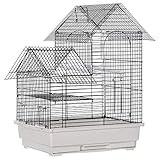DIMENSIONI: Dimensioni generali: 39L x 34P x 47Acm (inclusa la grondaia), 34.5L x 28P x 47Acm (esclusa la grondaia). Dimensioni della gabbia: 28L x 8P x 24Acm (parte sinistra), 28L x 26.5P x 38Acm (parte destra). Dimensione vassoio: 29L x 24.5P x 2Acm. Dimensione porta frontale: 9.6L x 11.2Acm. Dimensione porta per cibo: 5.3L x 5.3Acm.