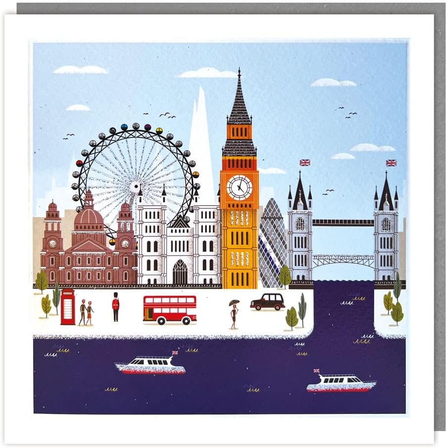 General Male/Female Birthday/Blank Card - London Landmarks with Silver Flitter - Eco-Friendly & Recyclable - Made in the UK