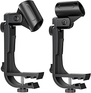 2 Pack Drum Microphone Clip, Adjustable Drum Rim Mic Clips, Drum Microphone Mount Clamp
