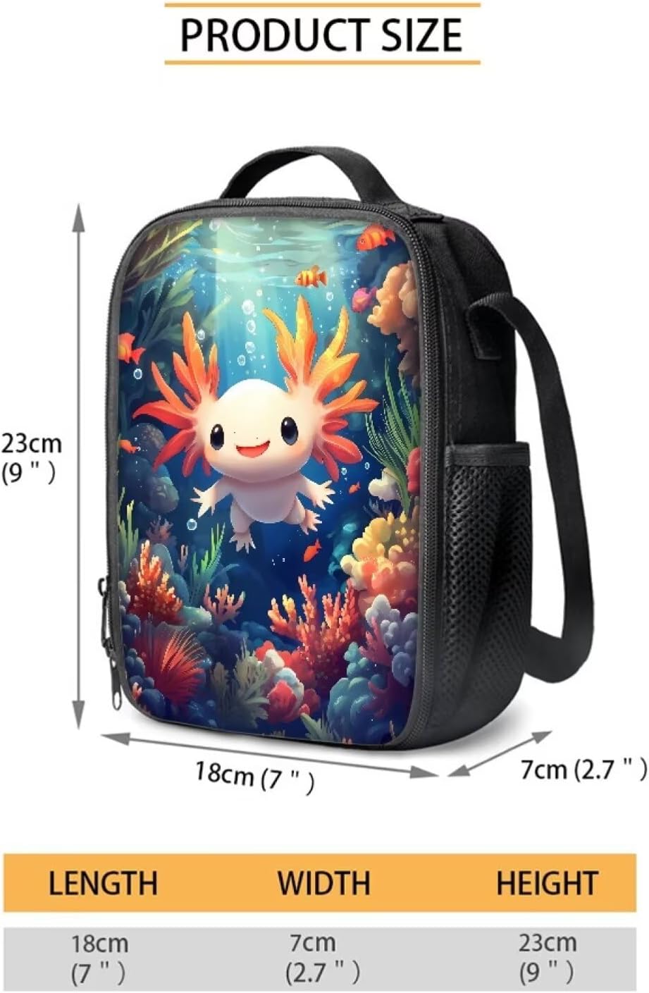 Cute Axolotl School Backpack Set for Teen Girls with Lunch Box 4 Piece Kawaii Axolotl Bookbag for Girls 6-8 8-12 Years Old Primary Middle Student Large Capacity Daypack for Travel Hiking