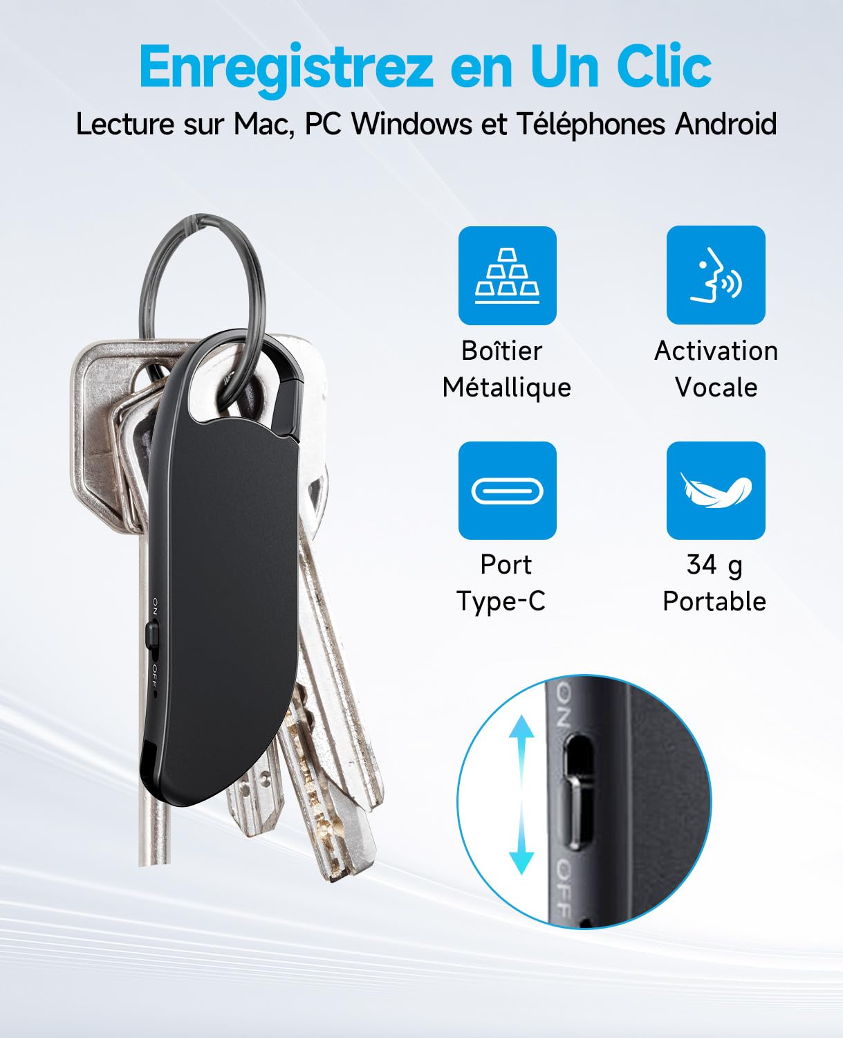 Enregistreur Vocal Portable, 30 Heures d'Autonomie, Audio HD, V11