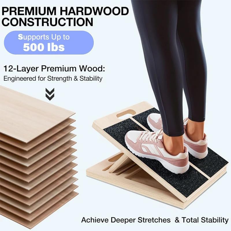 6-Angle Slant Board & Balance Board, 2-in-1 Wooden Mobility Board, Adjustable 40° Incline Stretch Board with Non-Slip Surface, Calf Stretcher and Ankle Balance Board for Adults, Squats, Stability Workouts
