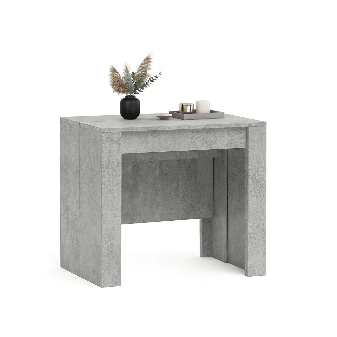 duehome | Mesa de Comedor, Consola, Mesa Extensible, Mesa para Salon, Recibidor o Cocina, Acabado en Cemento, Modelo Denis, Medidas: 50-235 cm (Largo) x 90 cm (Ancho) x 78 cm (Alto)