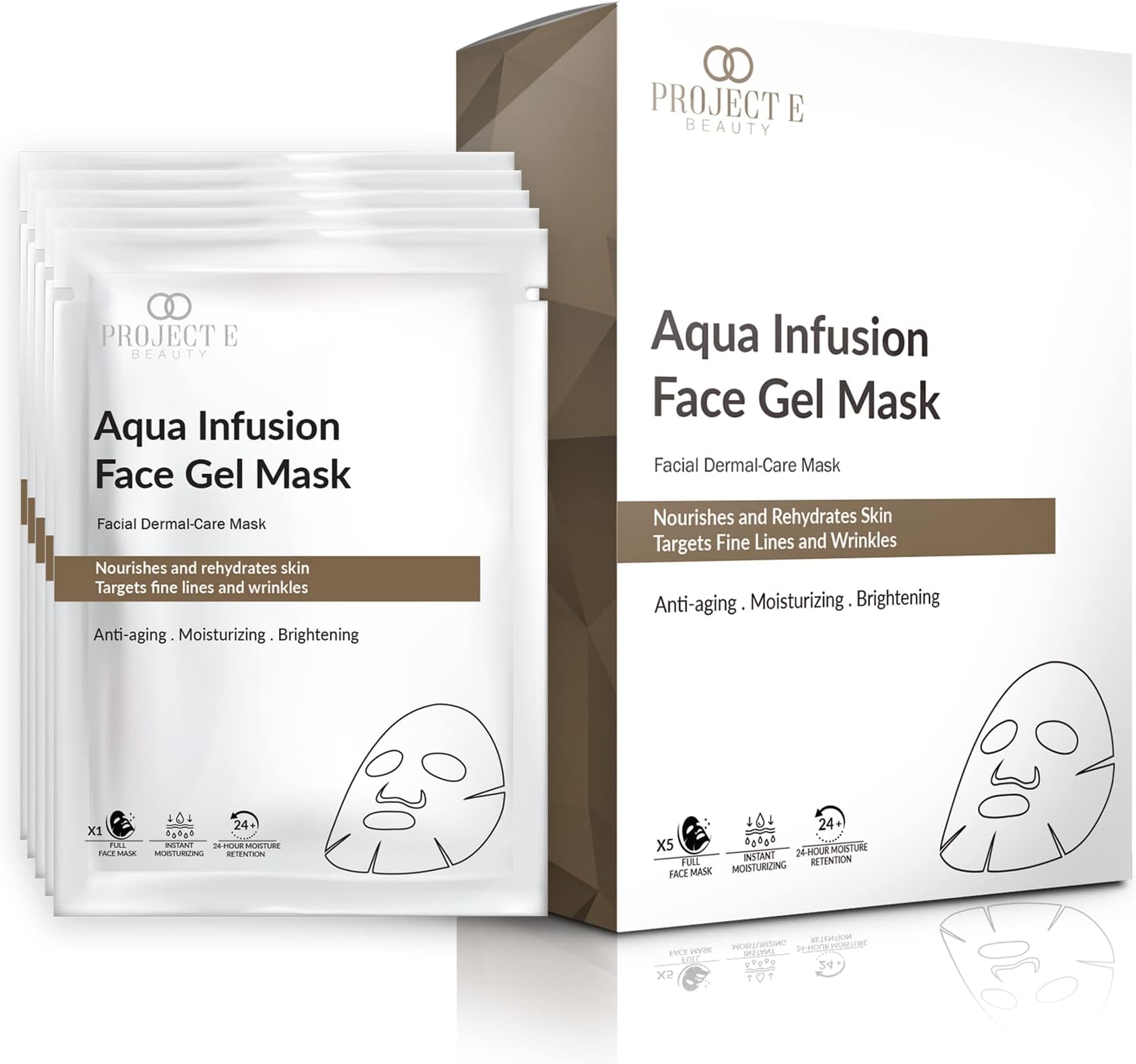 Aqua Infusion Face Gel Mask by Project E Beauty | Moisturizing, Hydrating & Anti-Aging | Reduces Fine Lines | Brightening Collagen Face Mask | Skincare Routine | Hydrogel Sheet Masks | 5 Pack
