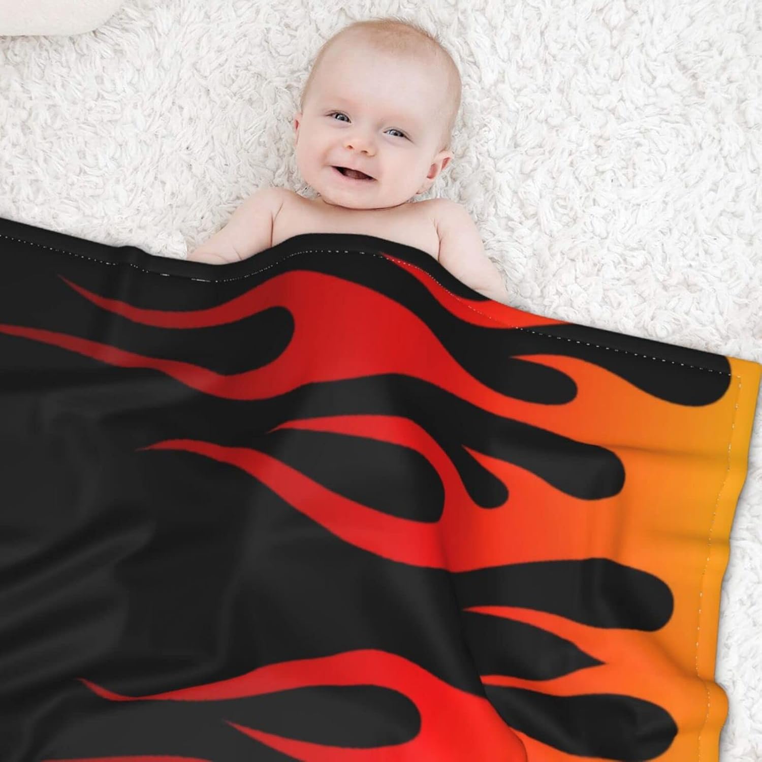 DKJlitter Baby Blanket for Boys Girls, Retro Traditional Hot Rod Flame Racing Super Soft Comfy Toddler Baby Newborn Double Layer Blanket Shower Gifts for Stroller & Crib 30 x 40 Inch
