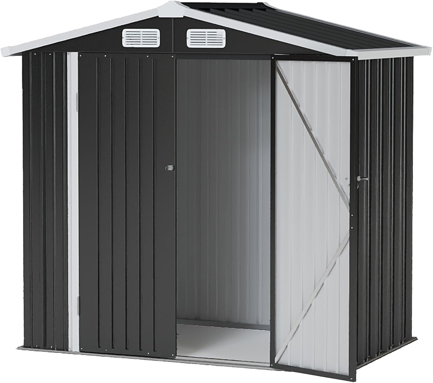 6x4FT Outdoor Storage Shed, Metal Garden Tool Shed with Sloping Roof & Lockable Door for Patio Lawn Backyard (Brown, 6x4FT)