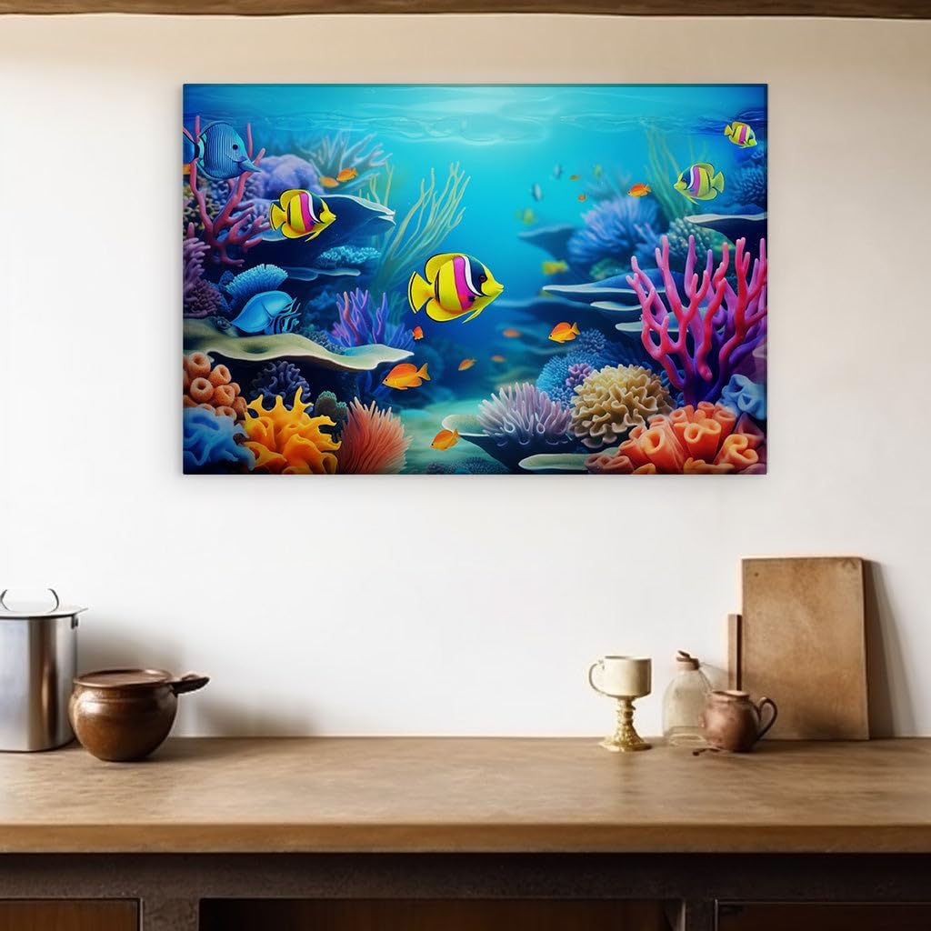Canvas for Living room. Diving into Diversity: Exploring the Serene and Vibrant Underwater Marine Tapestry, 27 x 18 inch Canvas Wall Art - Ready to Hang