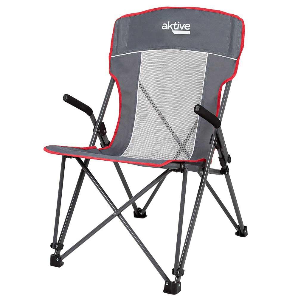 Aktive 63029 - Silla plegable de camping plegable Antivuelco con reposabrazos, Medidas 59x68x97cm., Estable y portátil, con rejilla, Accesorios de camping, sillas plegables