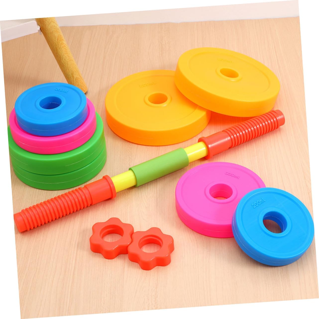 TOYANDONA Adjustable Plastic Dumbbell and Barbell for Boy Girl Weights for Toddlers Lightweight Design for Active Play and Parent-boy Girl Interaction for Kindergarten and Preschool Exercise