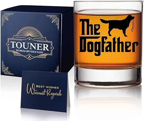 Miniatura 1 de TOUNER Vasos de whisky con temática Golden Retriever, vaso de whisky DogFather, regalos para amantes de los perros para él, regalos de papá de perro